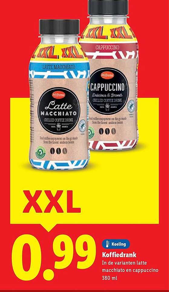 Koffiedrank in de varianten latte macchiato en cappuccino 380 ml