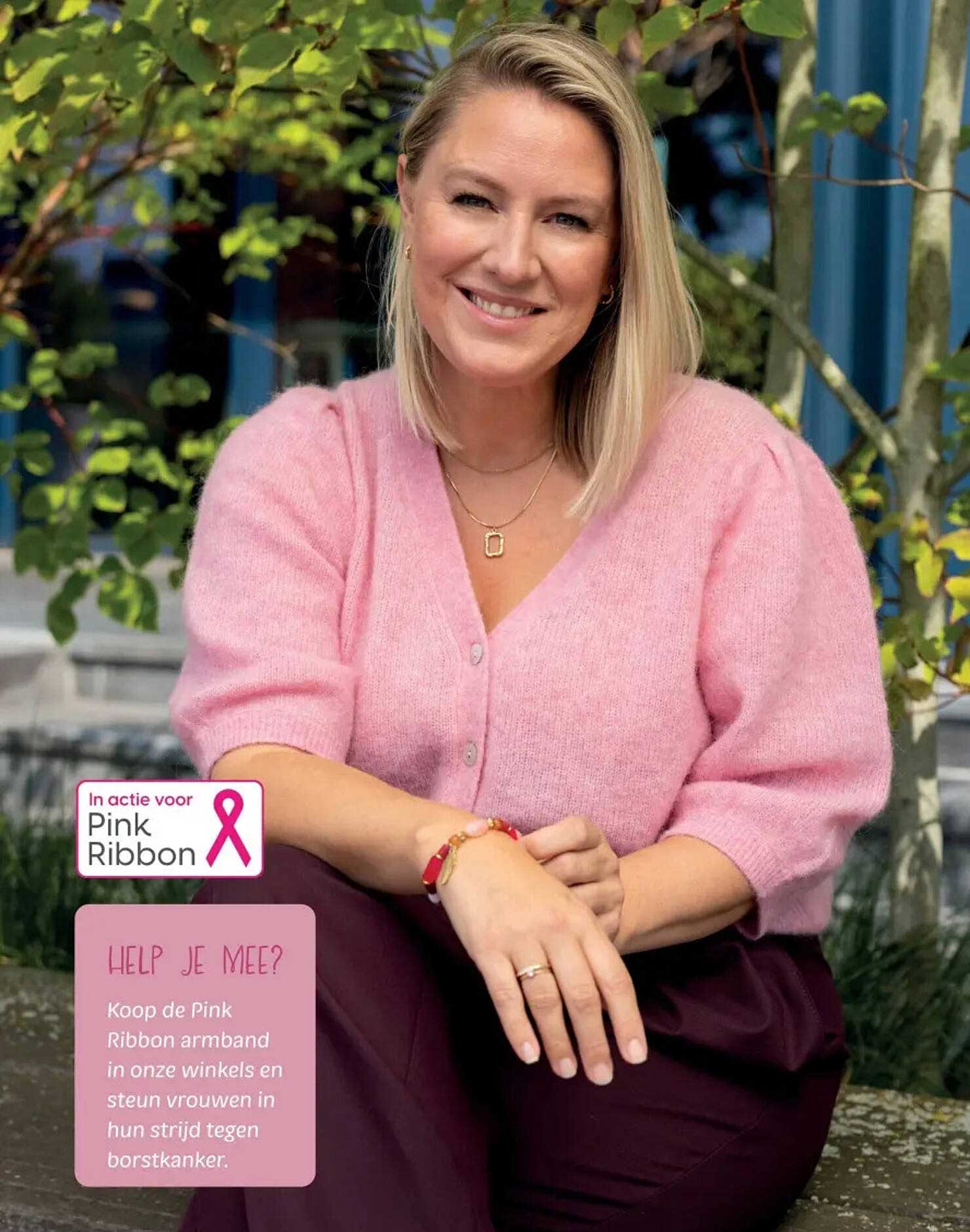 Koop de Pink Ribbon armband in onze winkels en steun vrouwen in hun strijd tegen borstkanker.