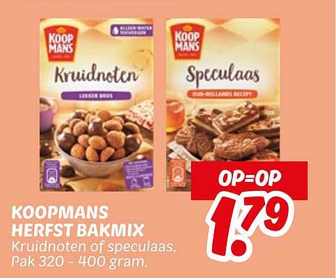 KOOPMANS HERFST BAKMIX Kruidnoten of speculaas. Pak 320 - 400 gram.