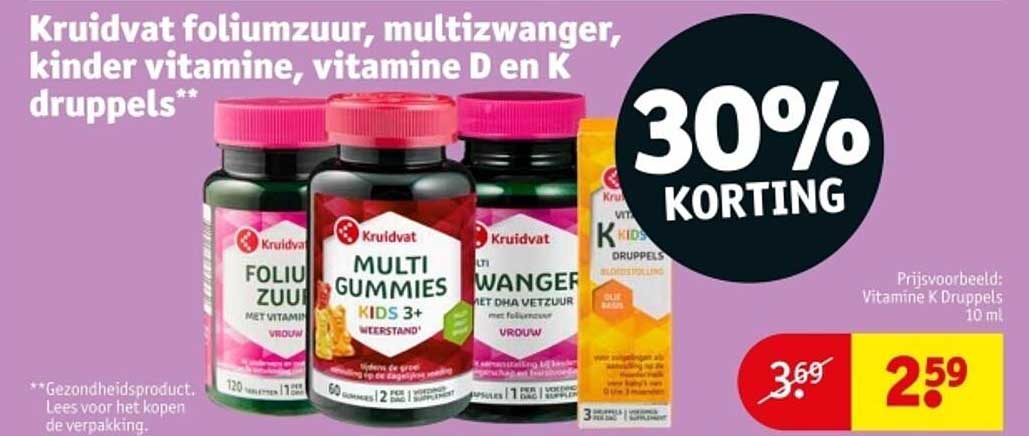 Kruidvat foliumzuur, multizwanger, kinder vitamine, vitamine D en K druppels**