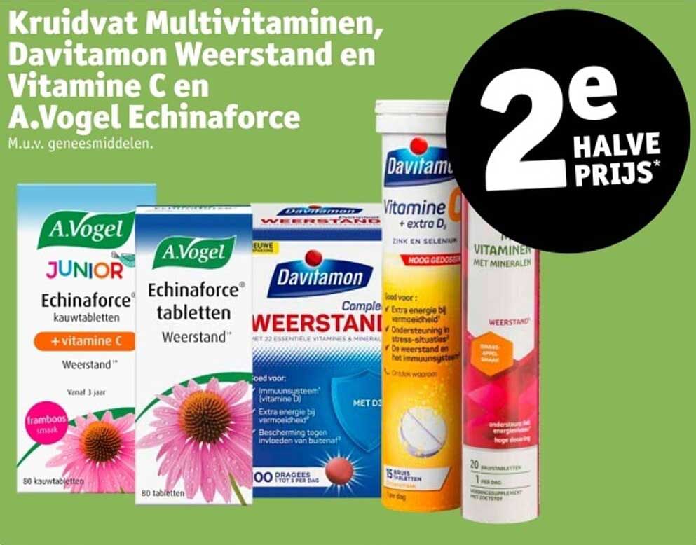 Kruidvat Multivitaminen, Davitamon Weerstand en Vitamine C en A.Vogel Echinaforce