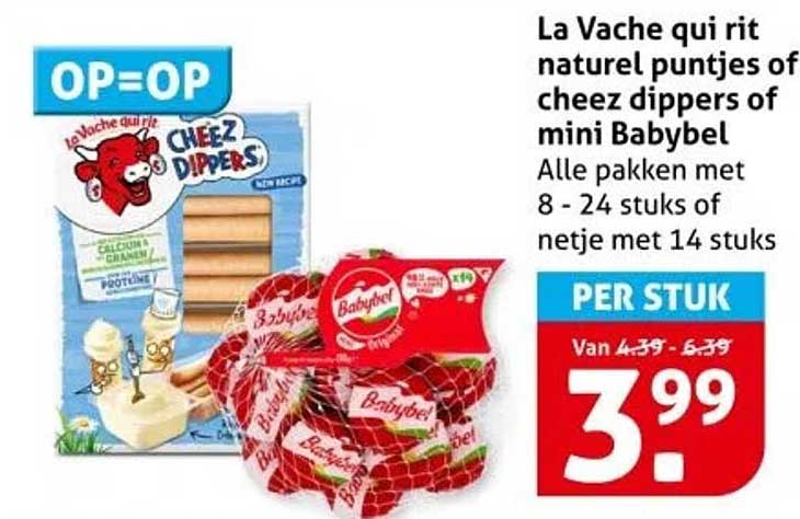La Vache qui rit naturel puntjes of cheez dippers of mini Babybel