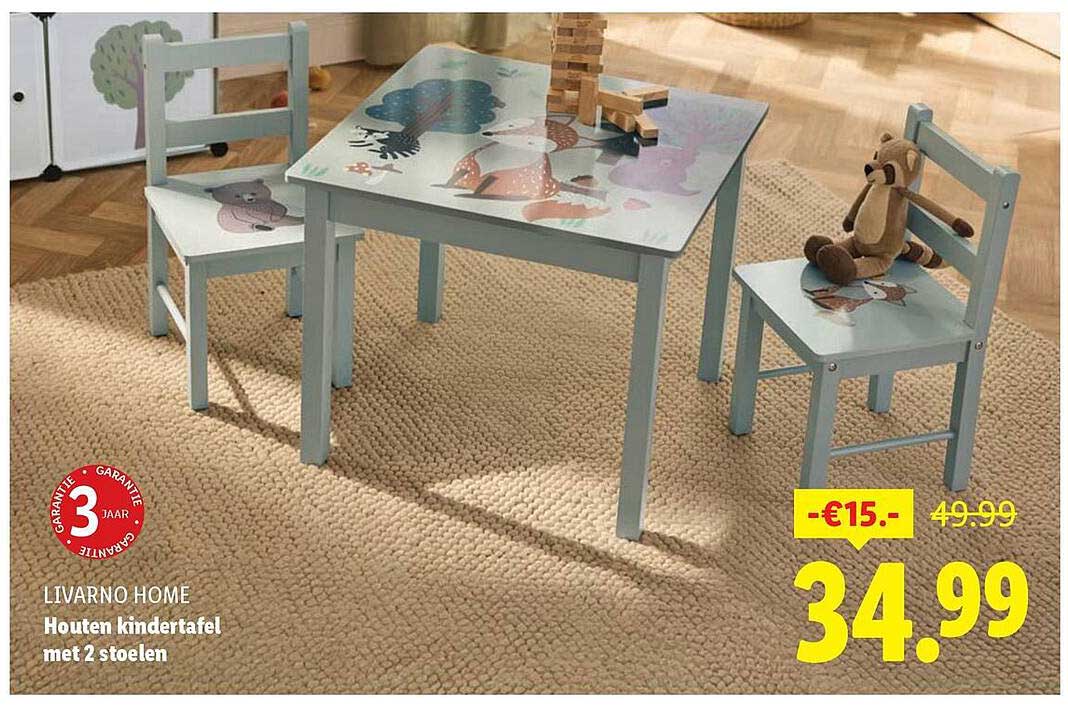 LIVARNO HOME Houten kindertafel met 2 stoelen