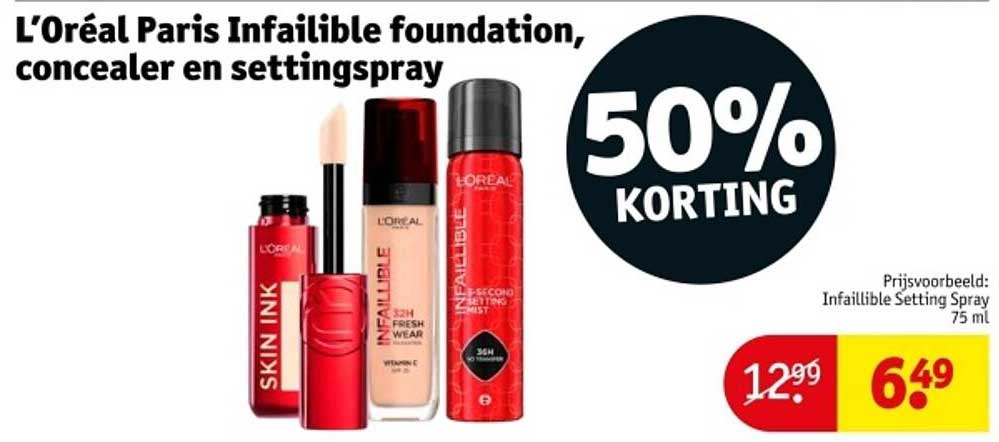 L’Oréal Paris Infaillible foundation, concealer en settingspray