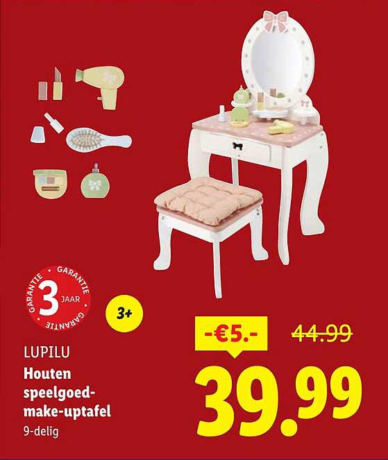 LUPILU Houten speelgoed-make-uptafel 9-delig