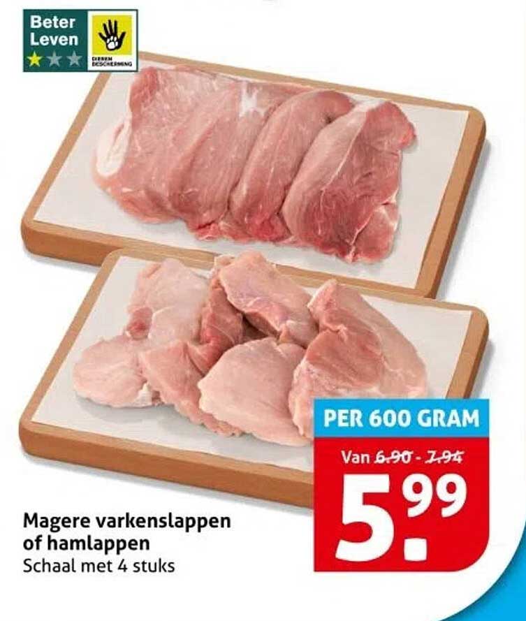 Magere varkenslappen of hamlappen