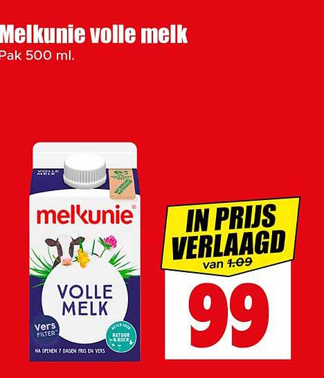 Melkunie volle melk Pak 500 ml.