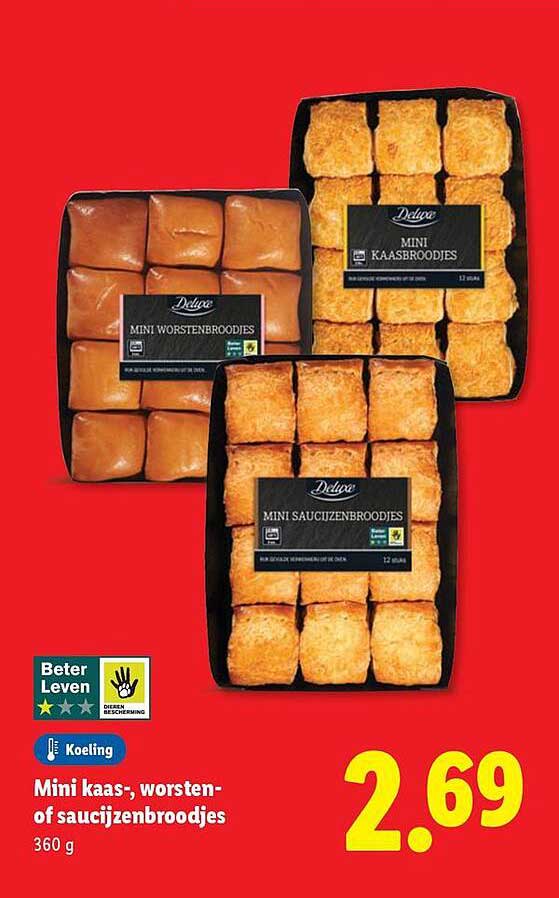 Mini kaas-, worsten- of saucijzenbroodjes