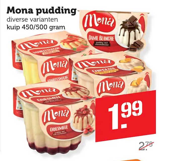 Mona pudding diverse varianten kuip 450/500 gram