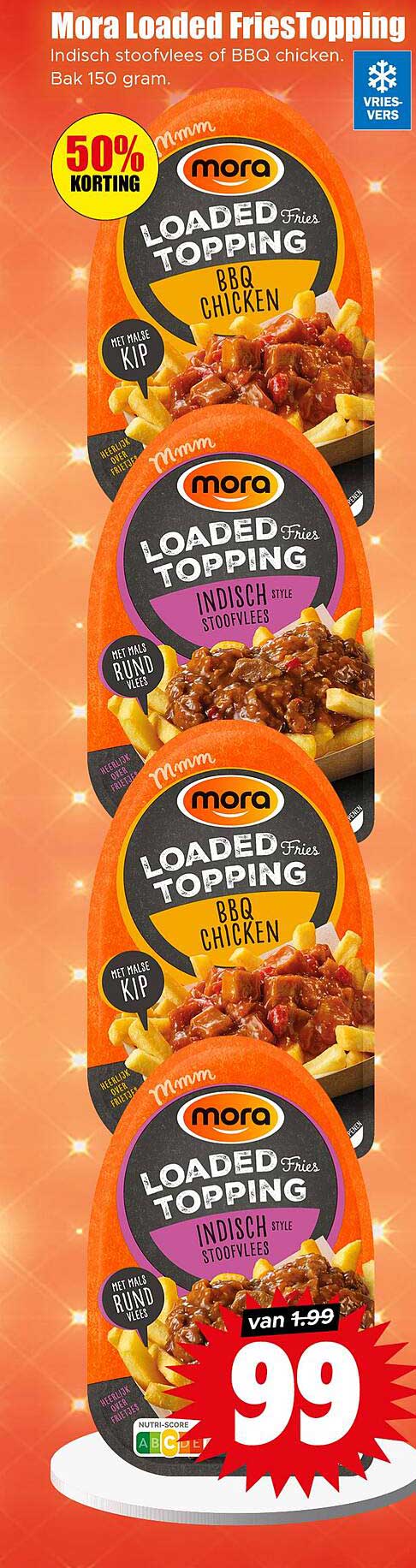 Mora Loaded Fries Topping Indisch Stoofvlees BBQ Chicken