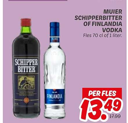 MUIER SCHIPPERBITTER OF FINLANDIA VODKA Fles 70 cl of 1 liter.
