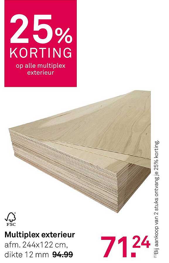Multiplex exterieur  afm. 244x122 cm, dikte 12 mm