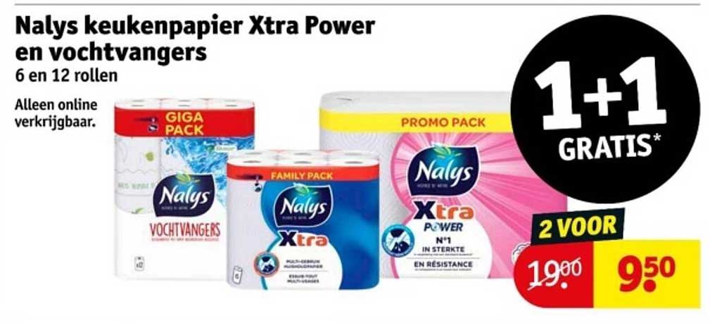 Nalys keukenpapier Xtra Power en vochtigvangers 2 voor 9,50