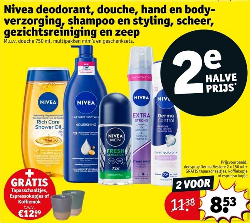 Nivea deodorant, douche, hand en bodyverzorging, shampoo en styling, scheer, gezichtsreiniging en zeep