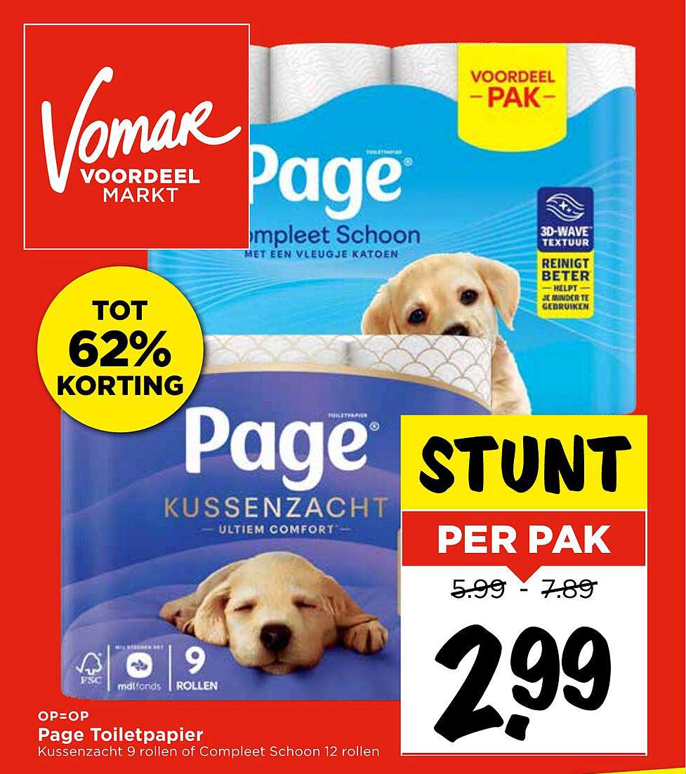 Page Toiletpapier Kussenzacht 9 rollen van Compleet Schoon 12 rollen