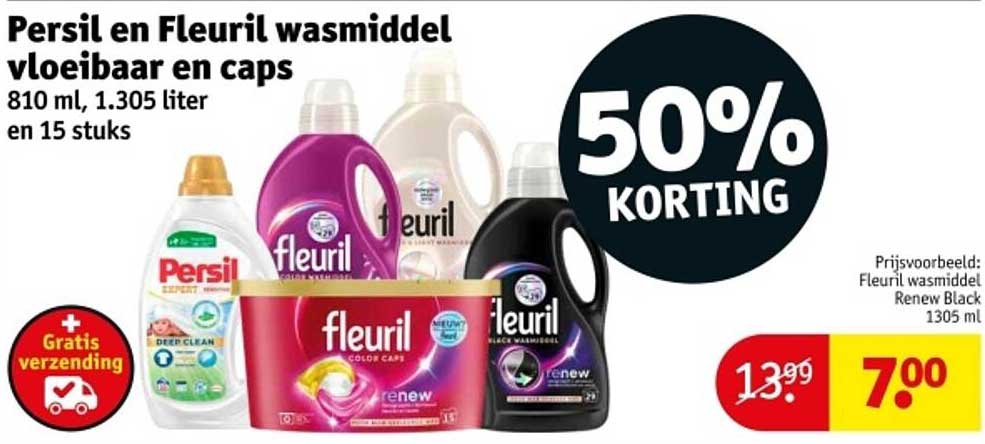 Persil en Fleuril wasmiddel vloeibaar en caps 810 ml, 1.305 liter en 15 stuks