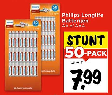 Philips Longlife Batterijen AA of AAA 50-pack