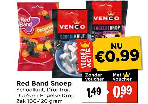 Red Band Snoep - Schoolkrijt, Dropfruit Duo’s en Engelse Drop Zak 100-120 gram