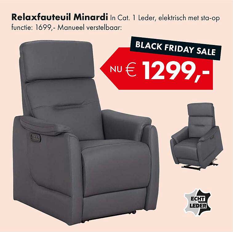 Relaxfauteuil Minardi in Cat. 1 Leder, elektrisch met sta-op functie