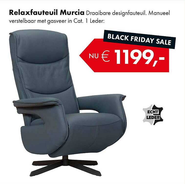 Relaxfauteuil Murcia Draaiable designfauteuil. Manueel verstelbaar met gasveer in Cat. 1 Leder: