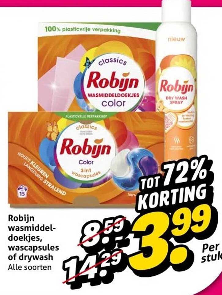 Robijn wasmiddeldoekjes, wascapsules of drywash - Alle soorten
