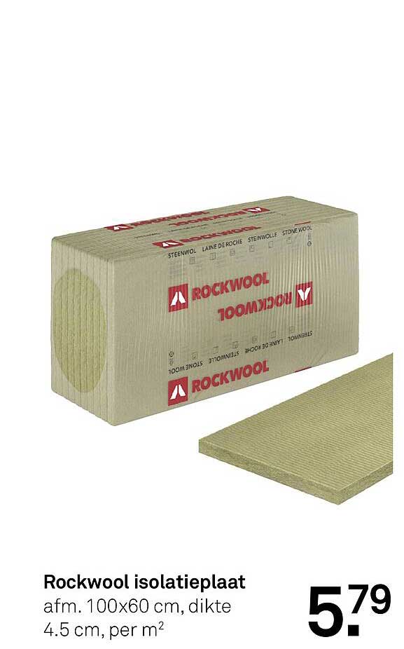 Rockwool isolatieplaat afm. 100x60 cm, dikte 4.5 cm, per m²
