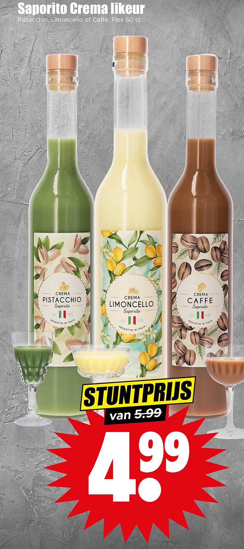 Saporito Crema likeur 50 cl - Pistacchio, Limoncello of Caffe