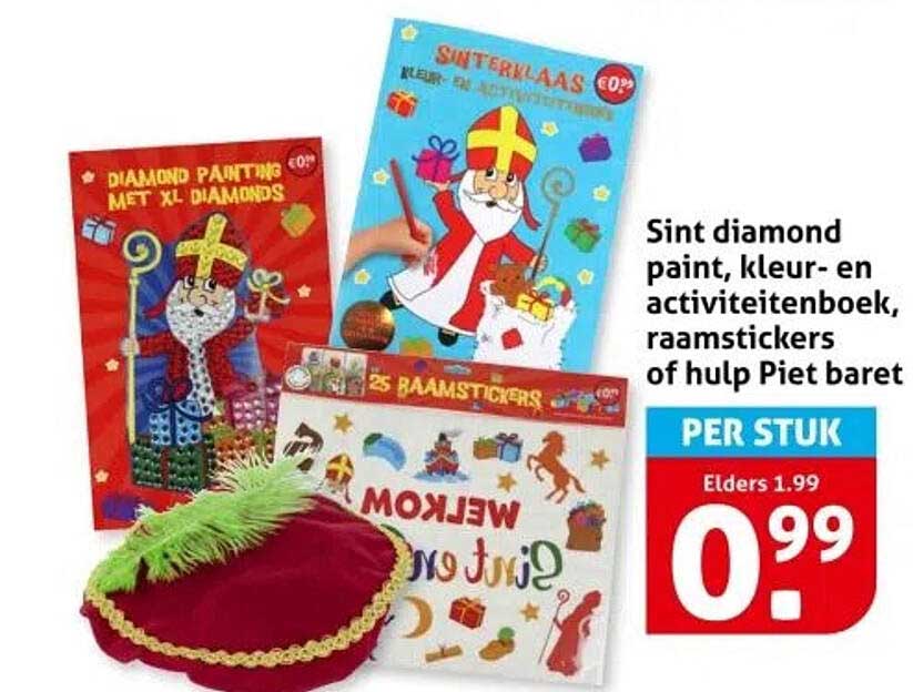 Sint diamond paint, kleur- en activiteitenboek, raamstickers of hulp Piet barett
