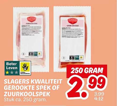 Slagers Kwaliteit Gerookte Spek of Zuurkoolspek 250 gram