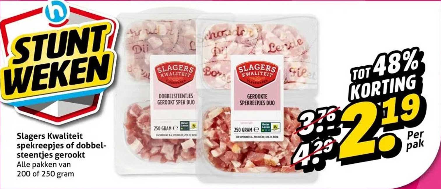 Slagers Kwaliteit spekreepjes of dobbelsteentjes gerookt