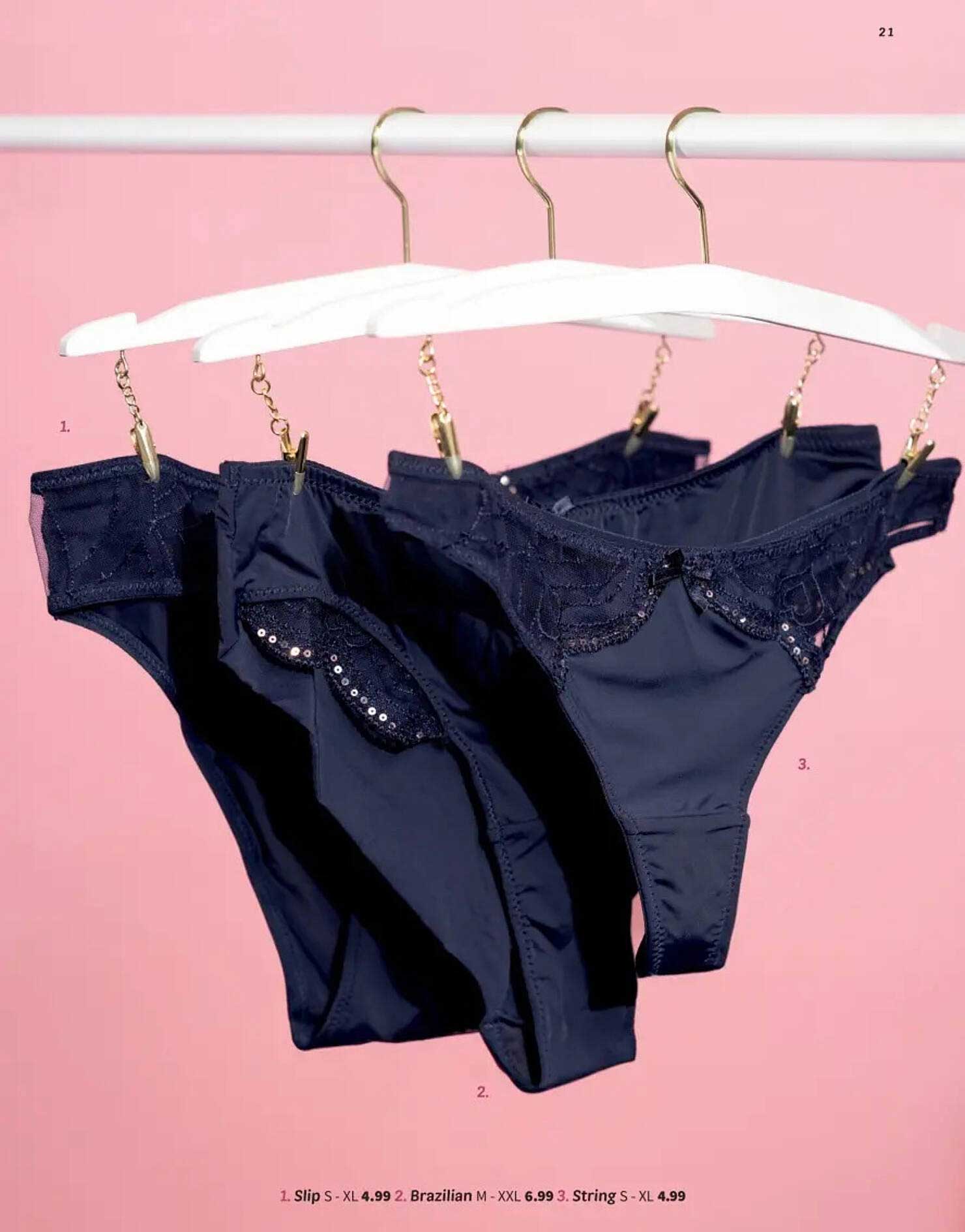 Slip S - XL 4.99, Brazilian M - XXL 6.99, String S - XL 4.99