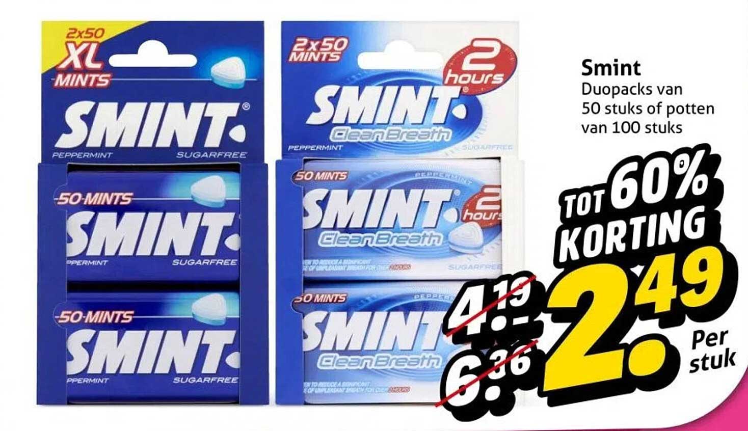 Smint Duopacks van 50 stuks of potten van 100 stuks