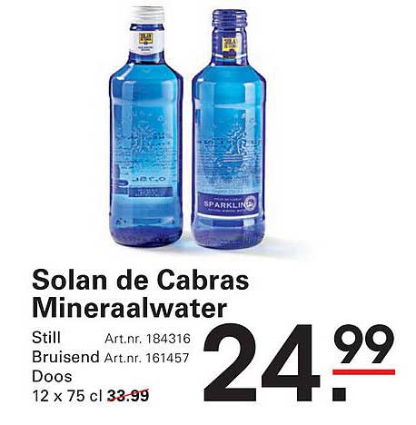 Solan de Cabras Mineraalwater Still en Bruisend 12 x 75 cl