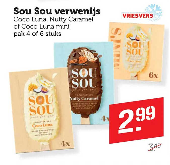 Sou Sou verwenijs Coco Luna, Nutty Caramel of Coco Luna mini pak 4 of 6 stuks