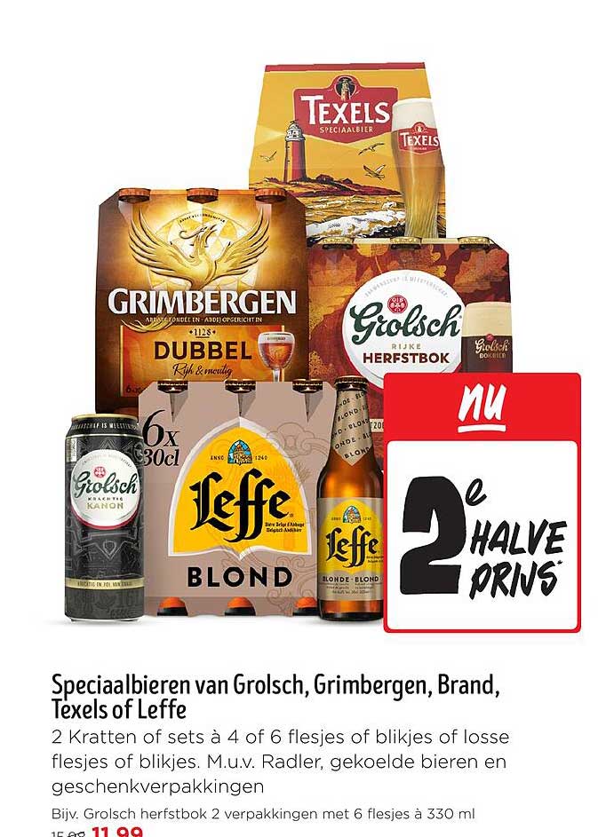 Speciaalbieren van Grolsch, Grimbergen, Brand, Texels of Leffe