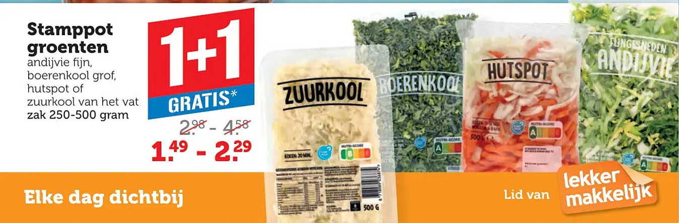 Stampot groenten andijvie fijn, boerenkool grof, hutspot of zuurkool van het vat zak 250-500 gram