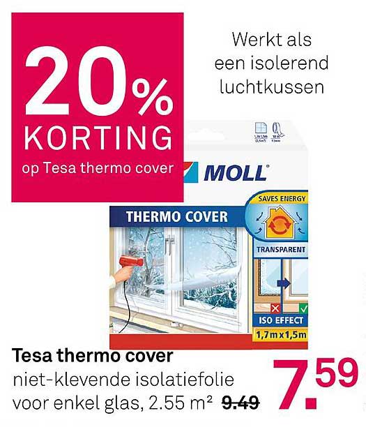 Tesa thermo cover niet-klevende isolatiefolie voor enkel glas, 2.55 m²