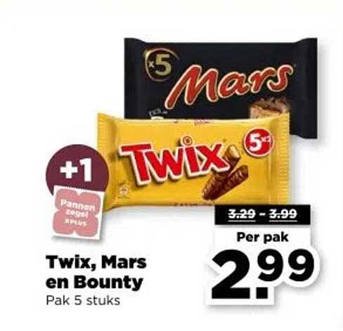 Twix, Mars en Bounty