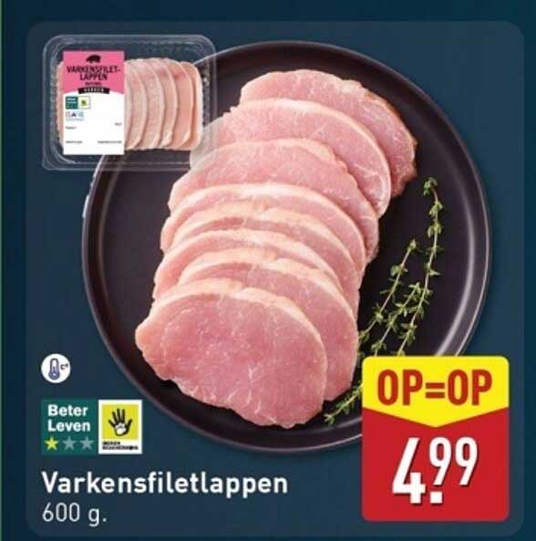 Varkensfiletlappen 600 g.