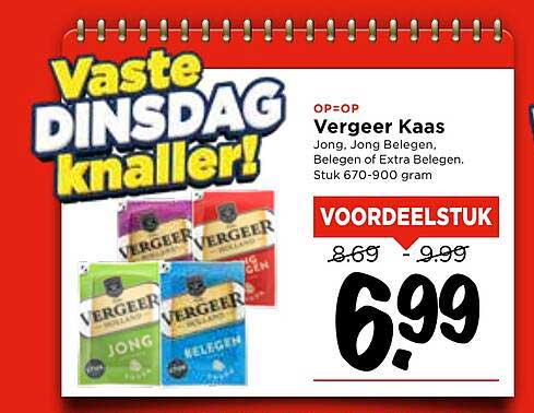Vergheer Kaas Jong, Jong Belegen, Belegen of Extra Belegen. Stuk 670-900 gram.