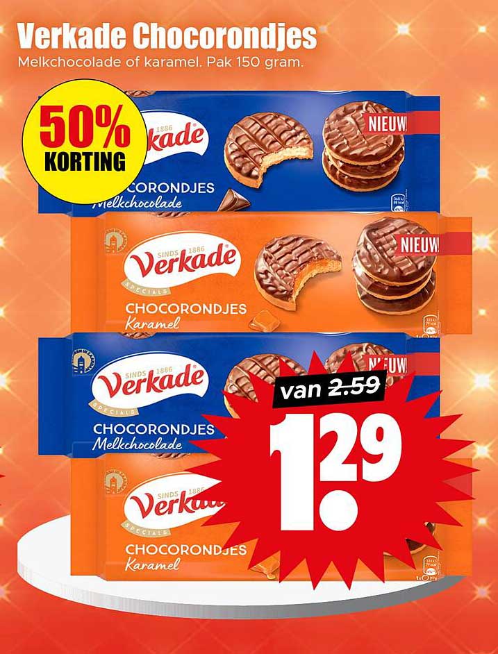Verkade Chocorondjes Melkchocolade of Karamel. Pak 150 gram.