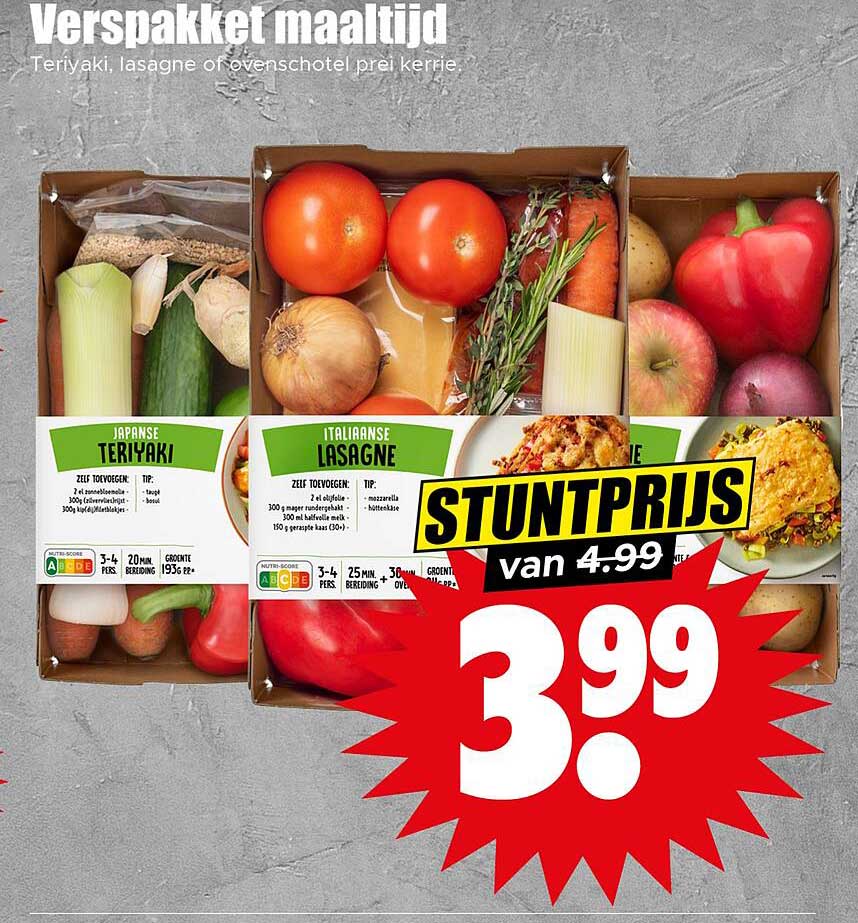 Verspakket maaltijd: Teriyaki, lasagne of ovenschotel prei kerrie