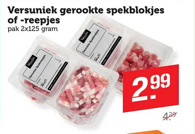 Versuniek gerookte spekbokjes of -reepjes pak 2x125 gram