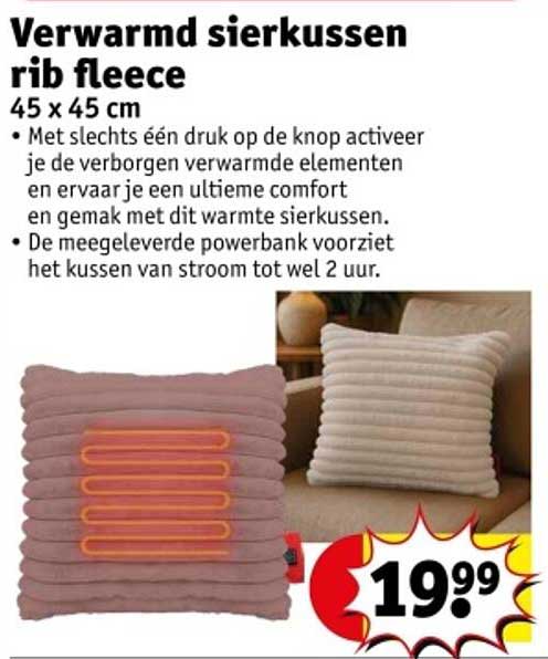 Verwarmd sierkussen rib fleece