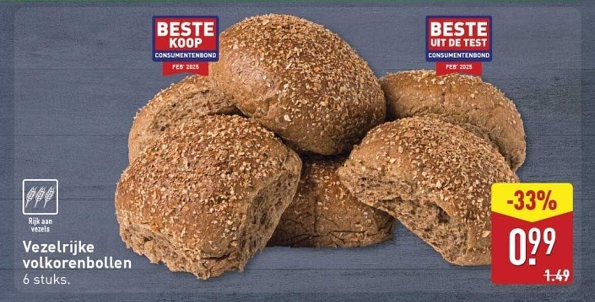 Vezelrijke volkorenbollen 6 stuks