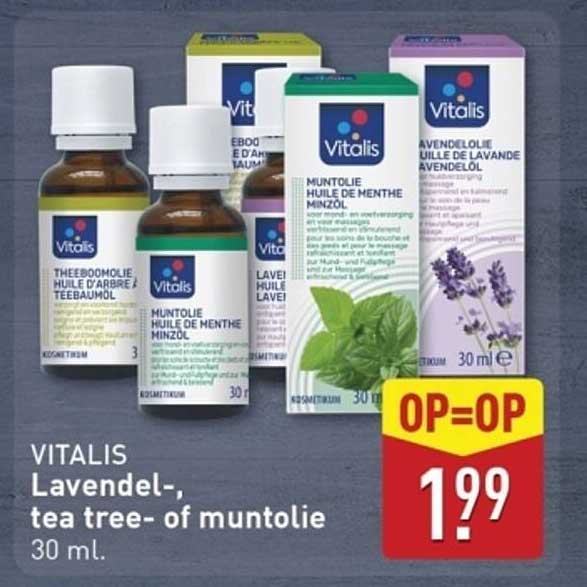 VITALIS Lavendel-, tea tree- of muntolie 30 ml.