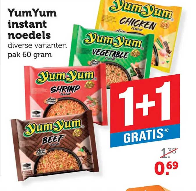 YumYum instant noedels diverse varianten pak 60 gram