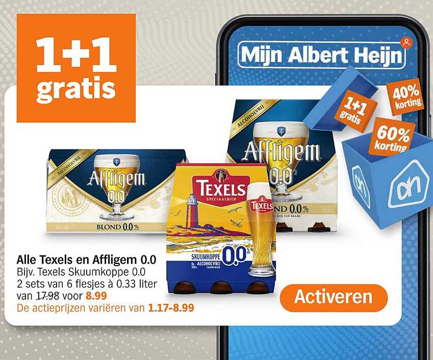 1+1 gratis op alle Texels en Affligem 0.0