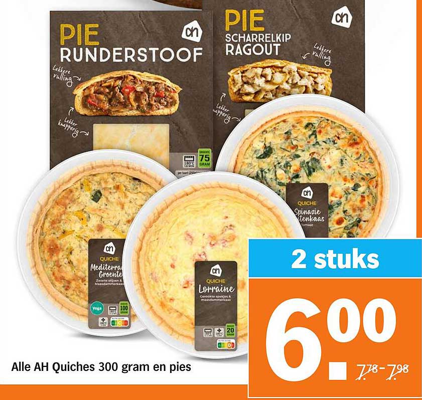 2 stuks AH Quiches 300 gram en pies