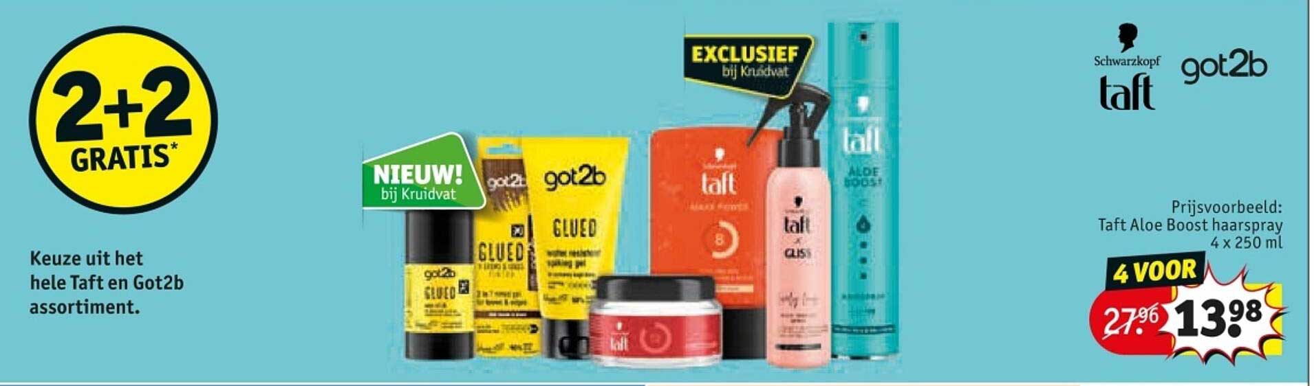 2+2 GRATIS* - Keuze uit het hele Taft en Got2b assortiment.